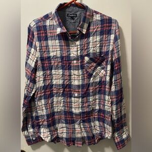 Flag & Anthem Women’s Plaid Button Up Shirt Long Sleeve Navy Coral White Medium